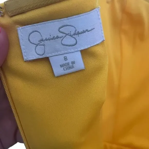 Jessica Simpson yellow strapless dress with flounce pleats size 8 - Picture 7 of 8
